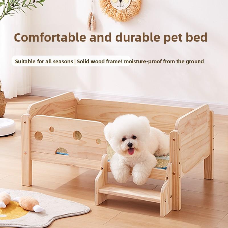 Hundebett für kleine Hunde & Katzen Holz-Hundehütte erhöhte Liegefläche Sommer Kühlbett für Welpen/Kätzchen Bodenfeuchteschutz Haustiermöbel
