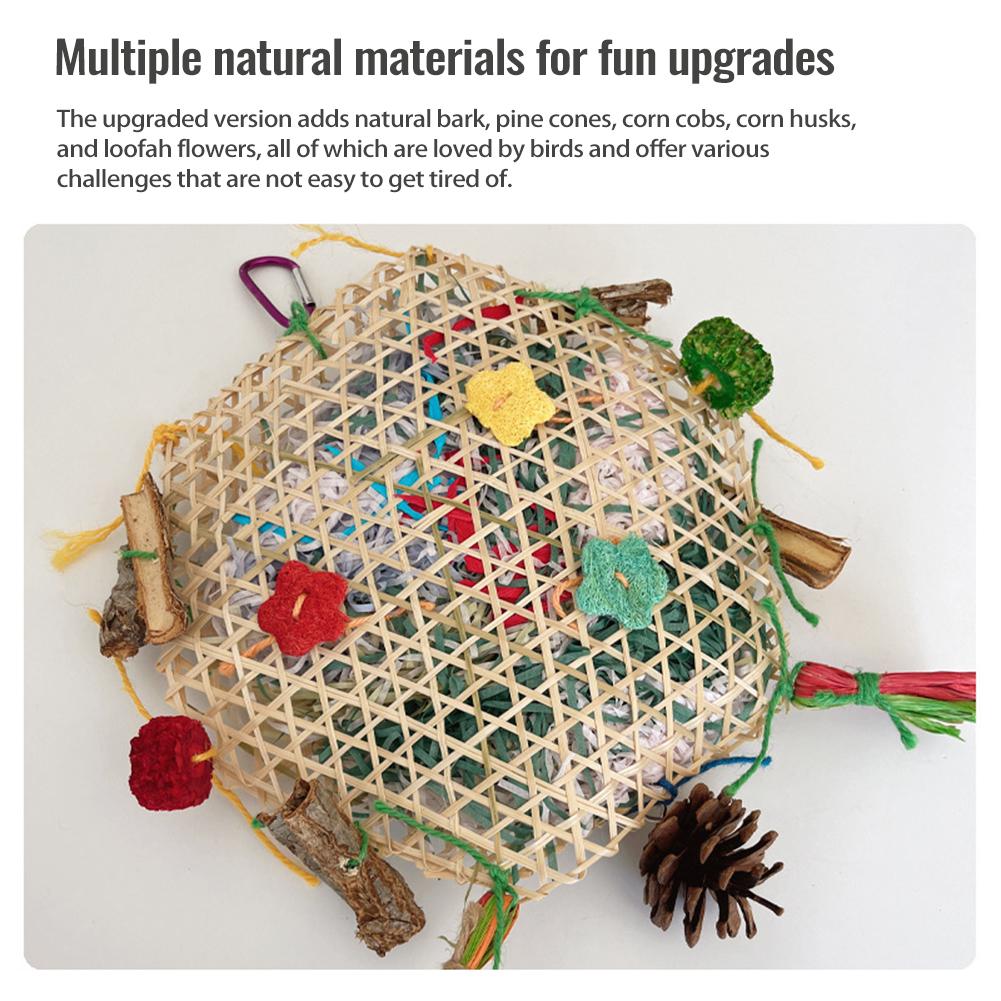 Bird Toys, Foraging Shredder Hanging Toys With Metal Hook, Bamboo Frame, Bamboo Woven Porous Structure Bird Cage Accessories For Cockatiel Budgies