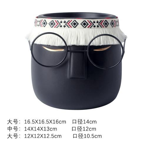 Creative Abstract Black Frame Glasses Head Ceramic Flower Pot Vase Succulents Cactus Potted Garden Decor Human Face Flower Pot