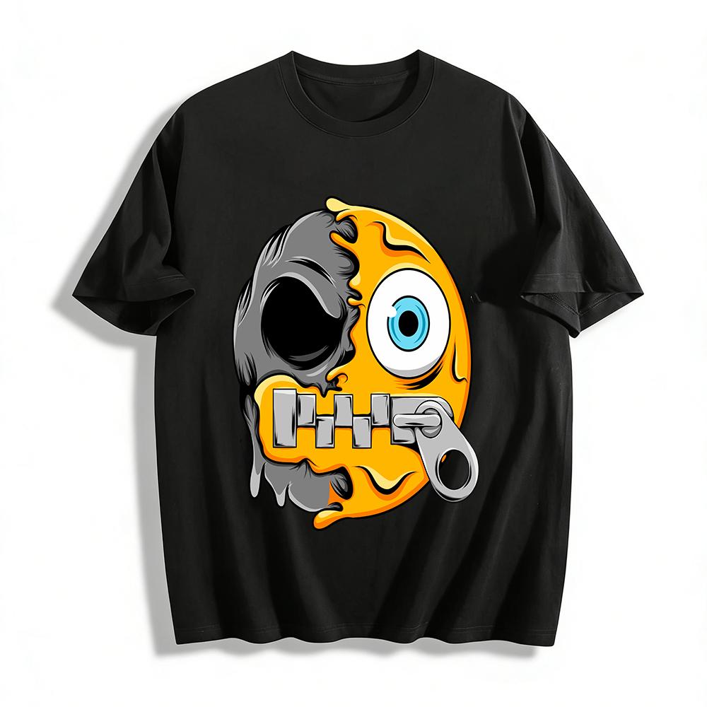 Melting Skull Zipper Mouth Graphic Novelty Casual Tee Pure cotton T-shirt XXS