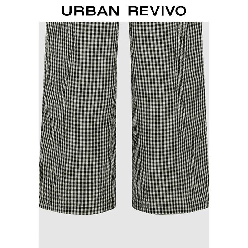UR2026 Women's Casual Plaid Wide-Leg Pants with Lace Trim