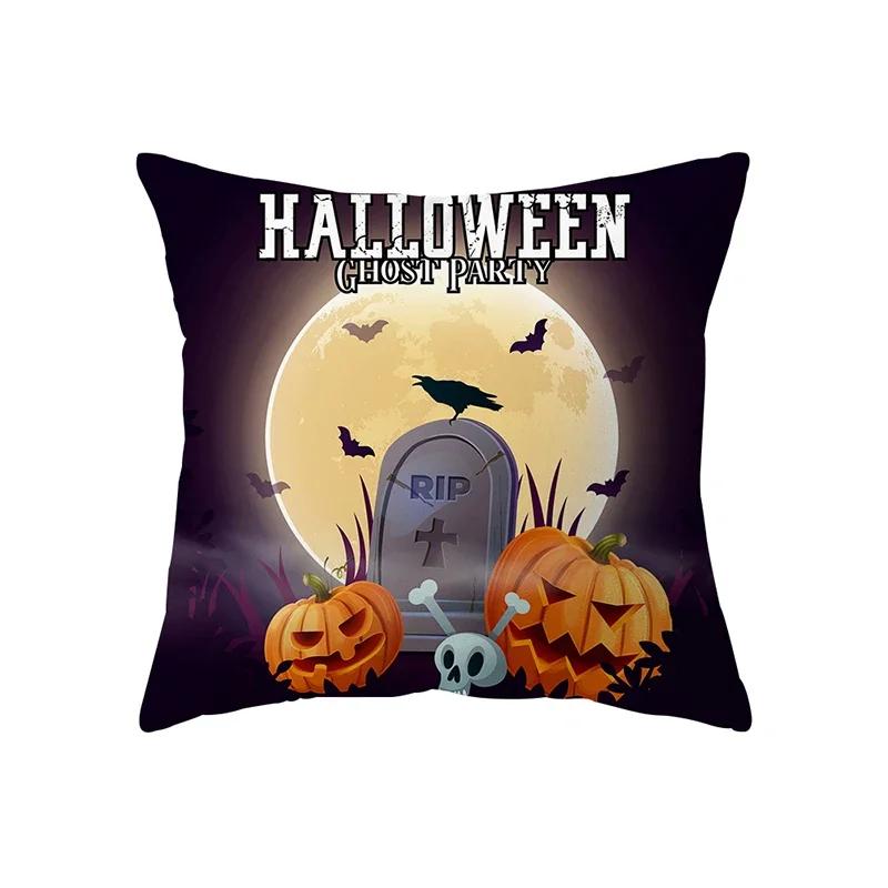 Gruseliges Halloween Kürbis Fledermausdruck Muster Kissenbezug Heim Wohnzimmer Sofa Dekoration Quadratisches Polyester Kissen