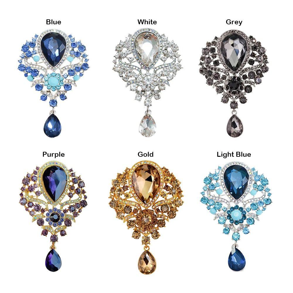 Trendy Clear Crystal Wedding Brooch Water Drop Shape DIY Crystal Rhinestone Brooch Flower Design Wedding Jewelry Party