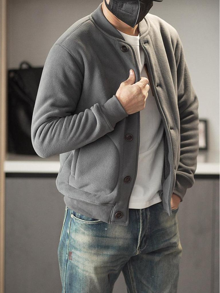 AmeKaji Herren Dicke Fleece Baseballkragen Jacke für Herbst/Winter
