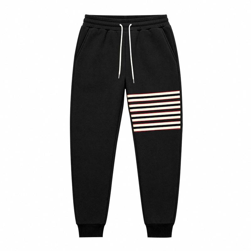 Men Stripe Jogger Sweatpants, Elastic Drawstring Waist Contrast Stripe Ribbed Ankle Cuffs Soft Fleece‑Lined Casual Athletic Trousers