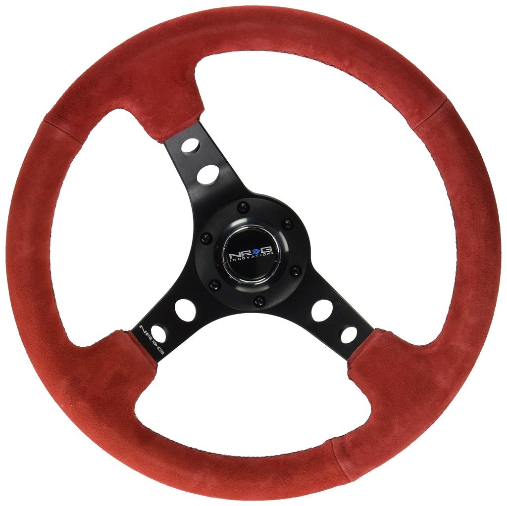 NRG Innovations Reinforced Handlebar 350mm Sport Handlebar Red Suede NRG-RST-006S-RR - (3" Deep)