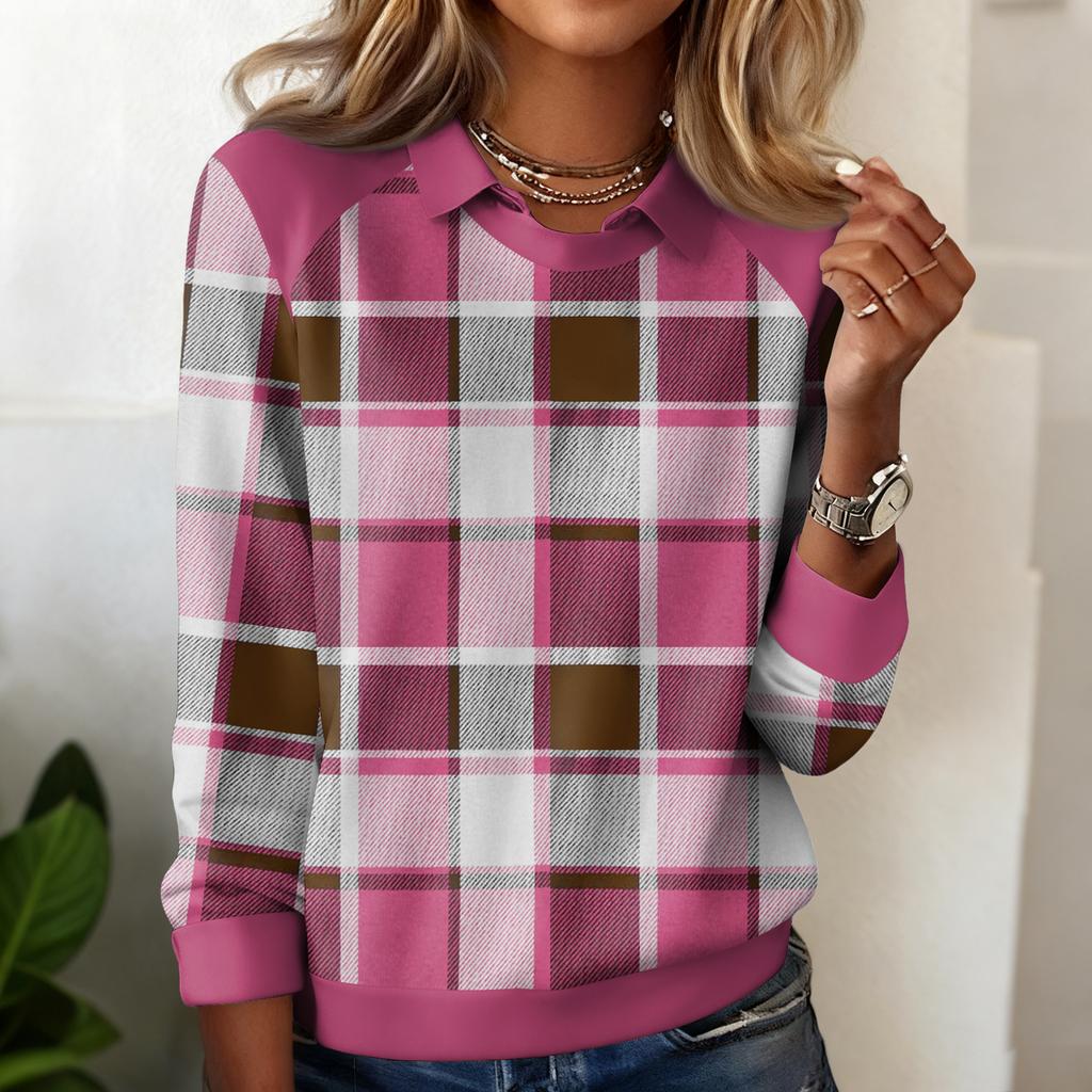 Dámská kostkovaná ležérní mikina s dlouhým rukávem