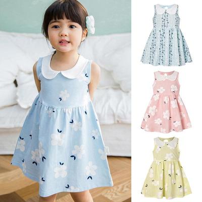 Kinder Kleider Kinder Mädchen Ärmellos Blumendruck Baumwolle Leinen Blumenkleid Baby Sommerkleider für Mädchen