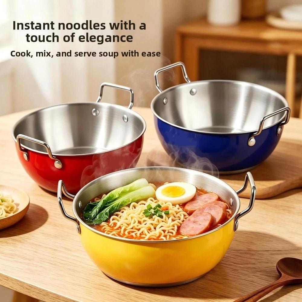 Stainless Steel Dual Handle Bowls Large Capacity Rust Proof Instant Noodle Bowl Anti-slip Food Grade Soup Bowl Meal Prep