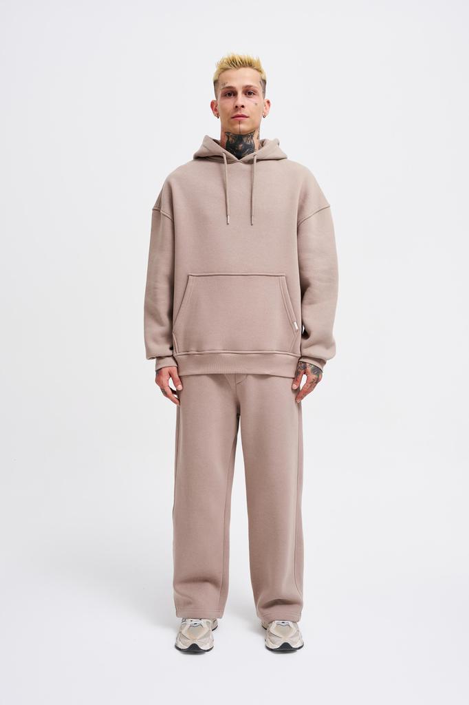 Męska Bluza Oversize Basic z Kapturem - Szary Lód