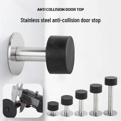 Stainless Steel Door Stopper with Thickened Base, Wall or Floor Mount, Anti-Collision for Rooms and Bedrooms.