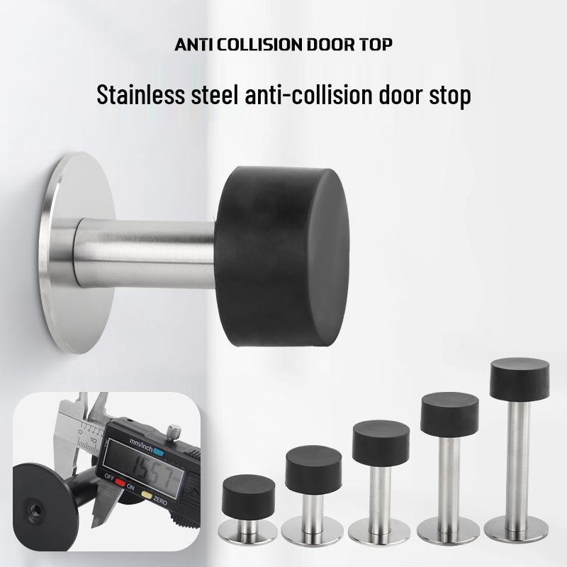 Stainless Steel Door Stopper with Thickened Base, Wall or Floor Mount, Anti-Collision for Rooms and Bedrooms.