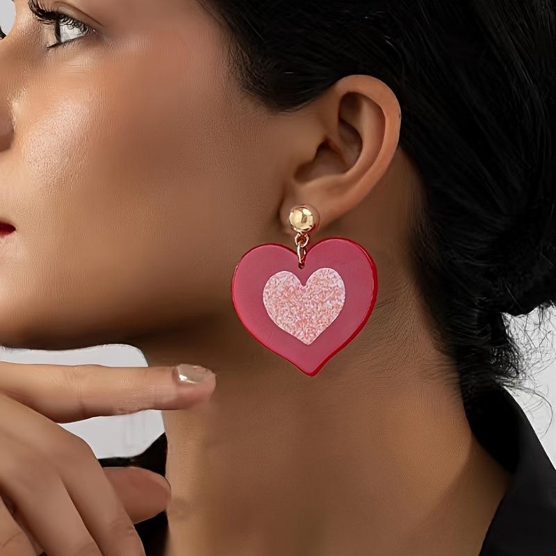 1 Pair of Red Pink Color Scheme Stud Earrings Peach Heart Love Classic Trendy Personality Vacation Ear Jewelry