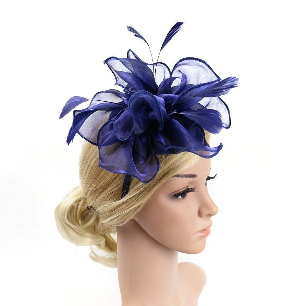 Elegant Organza Hair Drop Fascinator Hat Women Headpiece with Feather Bridal Wedding Show Race Millinery Hair Accessories