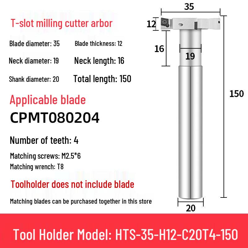 CNC T-Slot Milling Cutter with HTS Three-Sided Blade, Shank Thickness: 6, 8, 10, 12 Mm