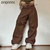 Y2K Cargo Pants Dámské Tepláky s nízkým pasem Tepláky se stahovací šňůrkou Vintage Baggy Široké kalhoty Velké Padákové kalhoty Jogger