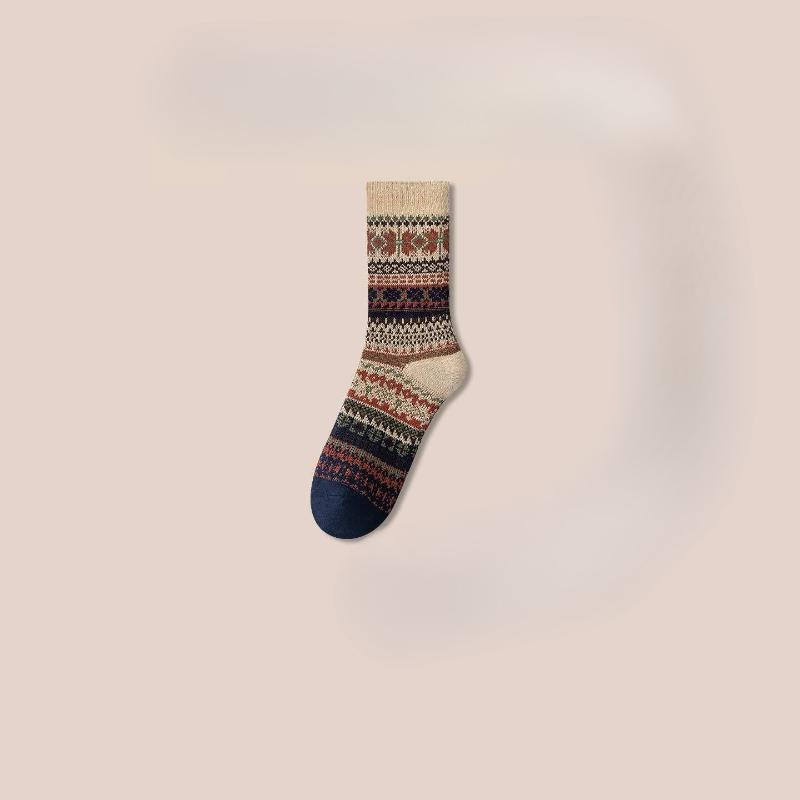 Ethnic-style Women's Midsize Socks, Women's Cotton Socks, Fashionable Long Socks for Autumn and Winter, Versatile Long Stockings