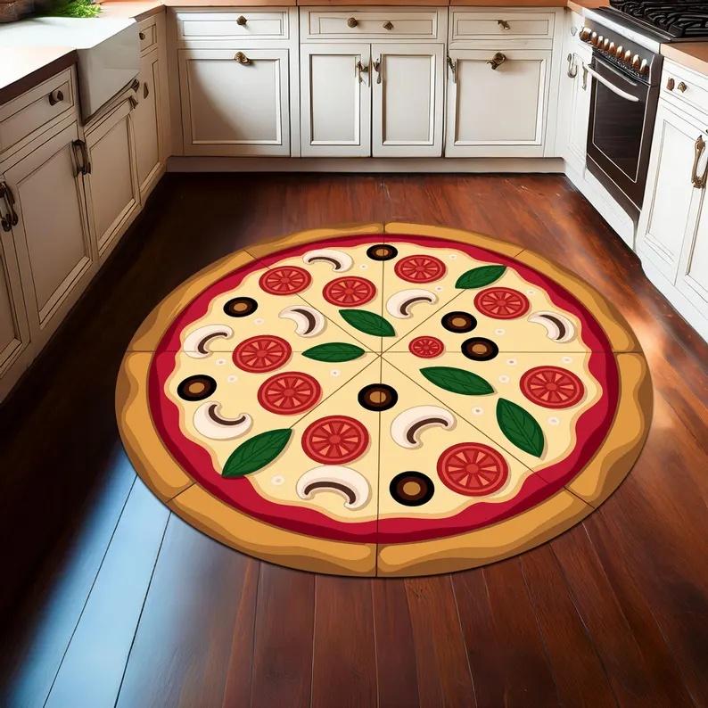 Visual 3D Pizza Circular Carpet Creative Home Decoration Daycare Children's Room Mat Circular Bathroom Kitchen Floor Mat