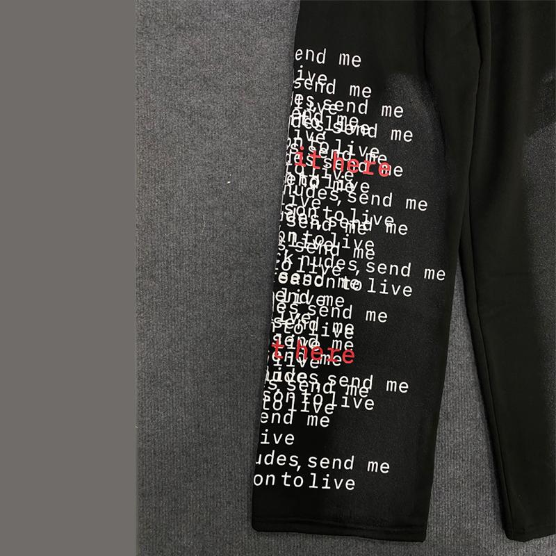 Drawstring fake two piece letter print loose hip-hop sports casual straight leg black wide leg pants for men and women