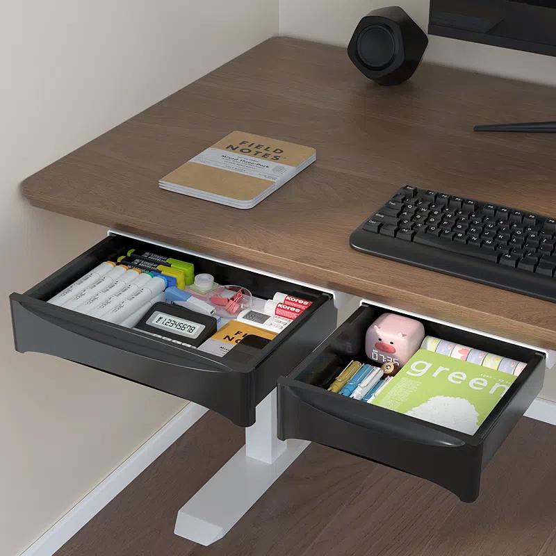 Small Under Desk Storage Cabinet with Mobile Pedestal, Hidden Drawer and Cable Management for Efficient Workspace Setup