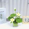 Mini Lotusblomma PVC Konstgjorda Blommor Grön Växt Dekoration Simulering Lotusblad Akvarium