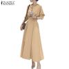 ZANZEA Women Turn Down Collar Loose Casual 3/4 Sleeve Long Dress