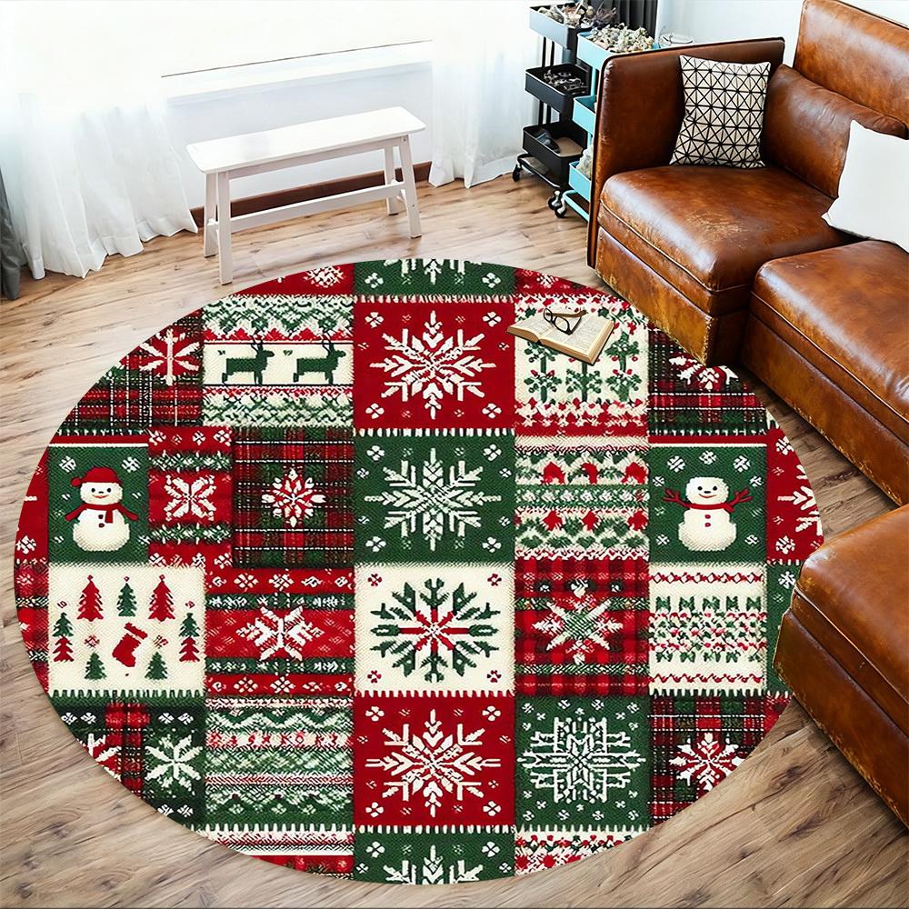 1pc Christmas, Pattern Round Chair Mat Area Rug - Non-Slip, Floor Mat for Office, Bedroom, and Indoor Decor -1002195