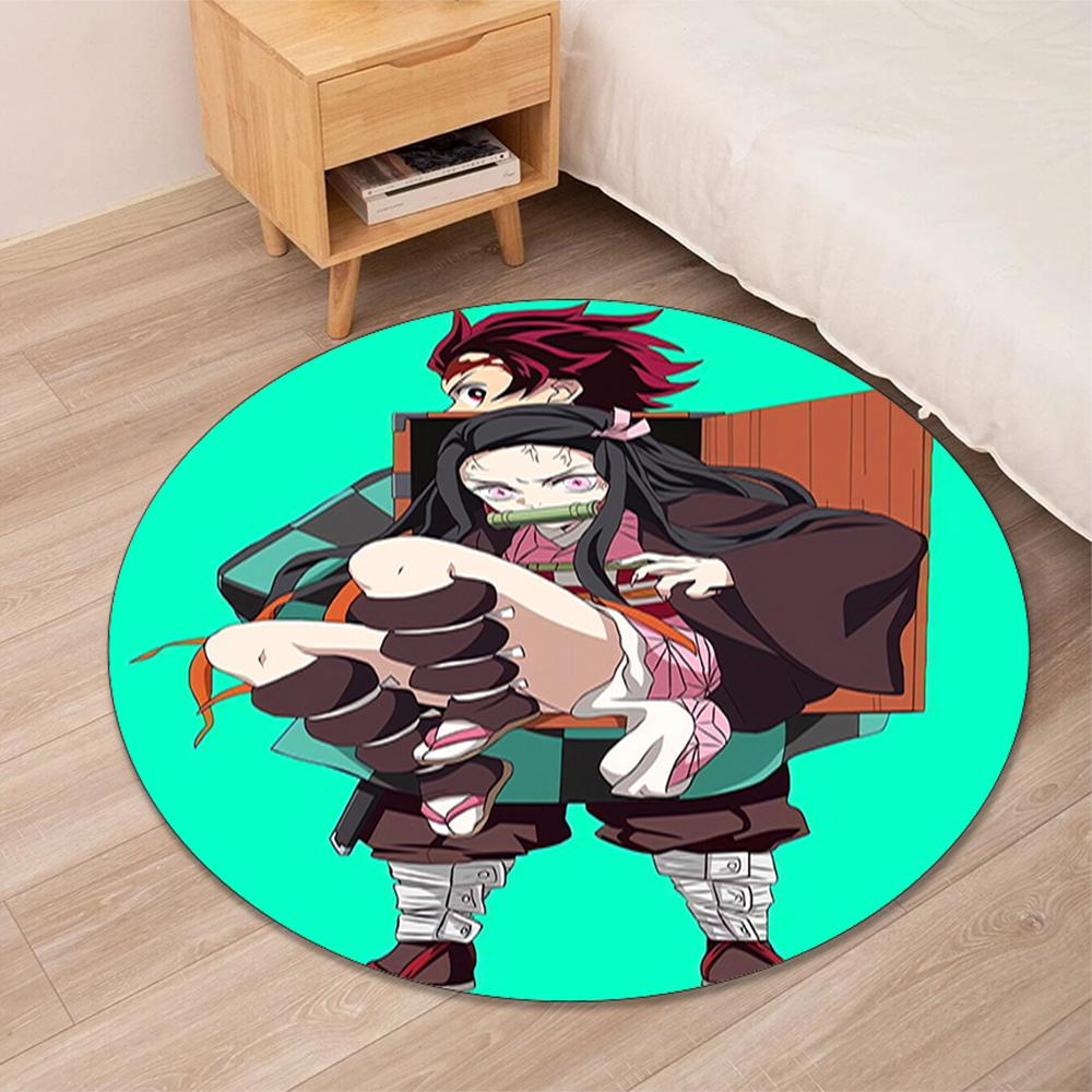Demon Slayer Printed Round Rug Carpet Chair Rug Area Rug Entryway Doormats,for Office Chair Living Room Bedroom Kitchen Room.