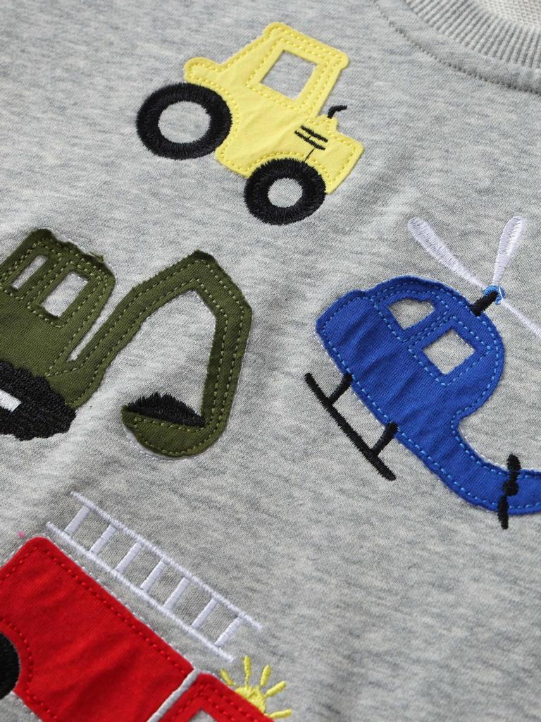 European-Style Boys' Embroidered Hoodie Pullover – Cotton Knit Long Sleeve for Toddlers & Young Children