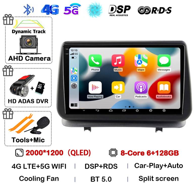 Android 14 Auto Carplay For Renault Clio 3 CLIO 3 2005-2014 WIFI+4G Car Radio Navigation GPS Stereo Video Player 360 Camera DSP