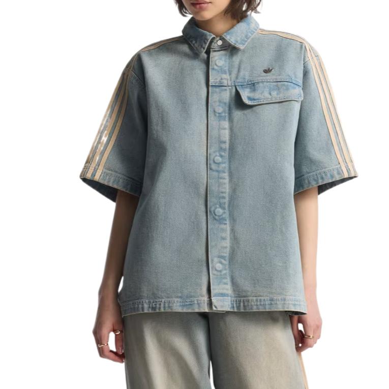 adidas Originals Women's Denim Short Sleeve Shirt Denim Indigo Women JY2871