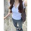 2025 Korean Style Women's Slim-Fit White Half-Button Cotton T-Shirt: Summer Casual Short Sleeve Top