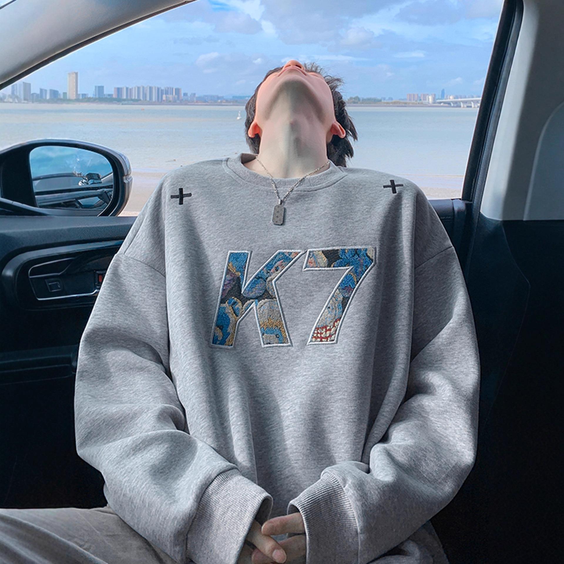 

Свитер с круглым вырезом с принтом букв, мужское осенне-зимнее пальто, свободное молодежное пальто 5XL