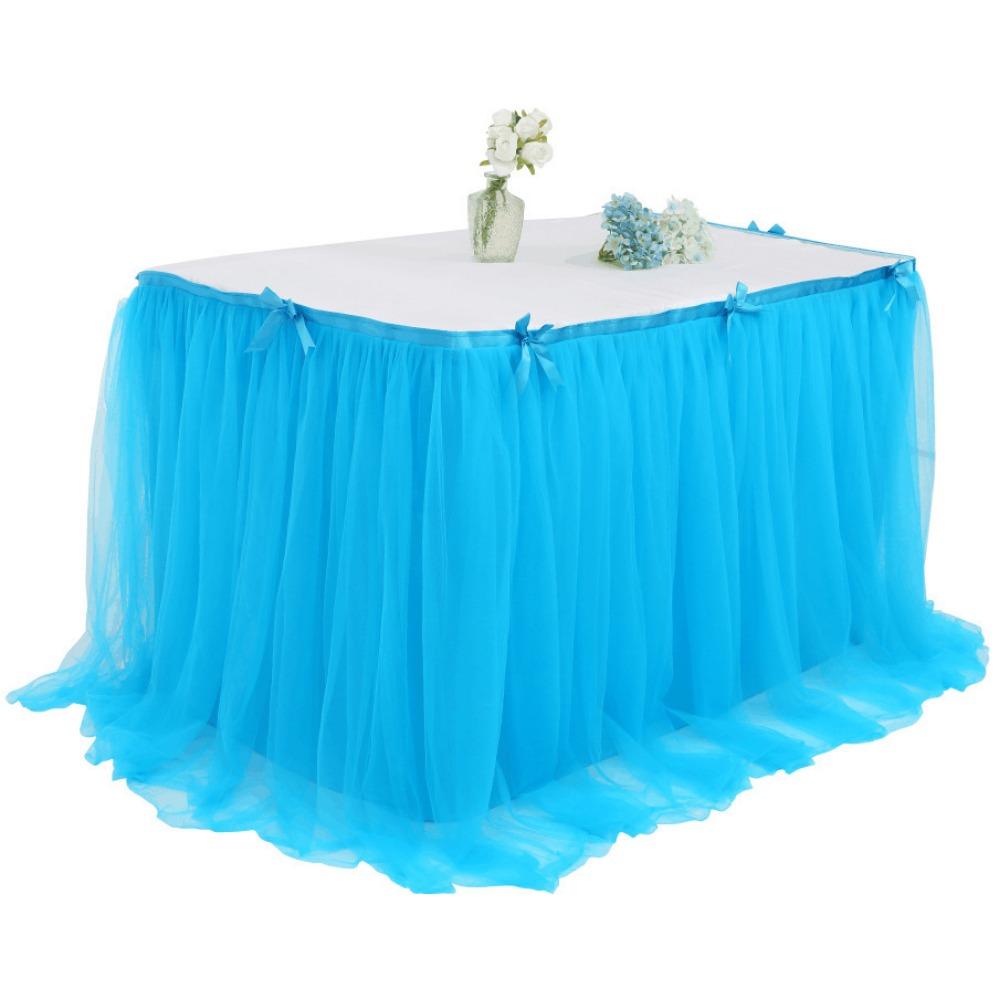 Rectangle Table Skirt Cover 3 Meters Birthday Dessert Table Party Table Skirt Cloth Elastic Mesh Pleated Wedding