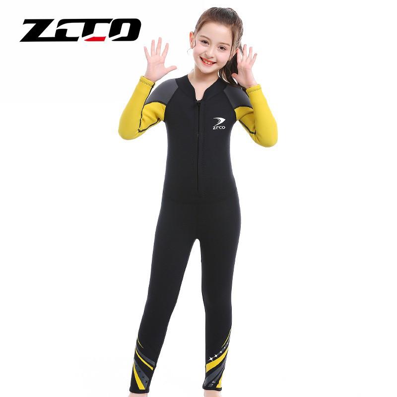 2.5mm Kids Wetsuit Girls Long Sleeve Full Body Dive Suit Warm UV Protection Swimming Surfing Snorkeling