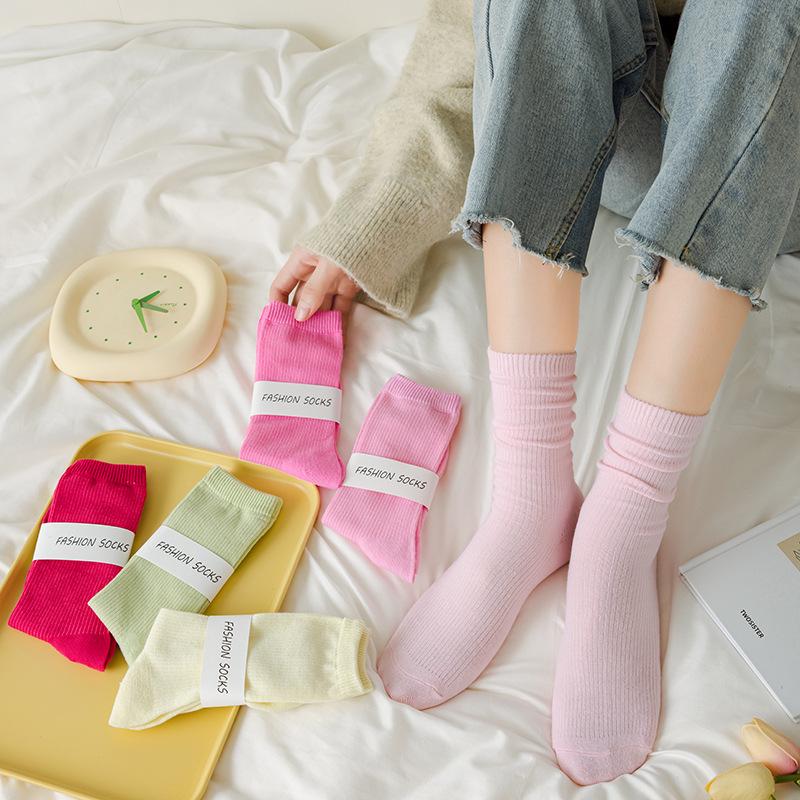 Women's 2025 Dopamine Dance Socks: Colorful, Scrunched Cotton Mid-Calf Socks for All Seasons