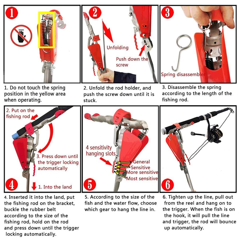 Portacanna da pesca automatico interamente in acciaio inossidabile Sensibilità regolabile Pieghevole Accessori da pesca Staffa Strumento da pesca a molla