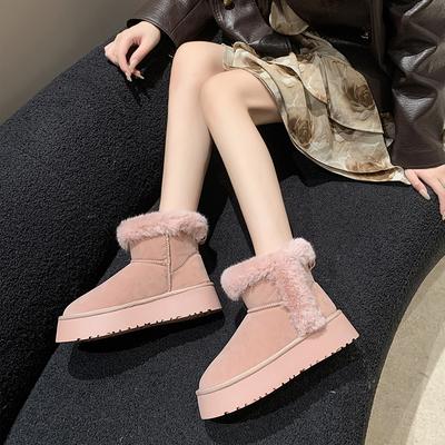 Snow Boots for Women 2024 Winter New Ankle-length Women's Boots Round Toe Mid-heel Solid Color Short-tube Cotton Shoes for Women