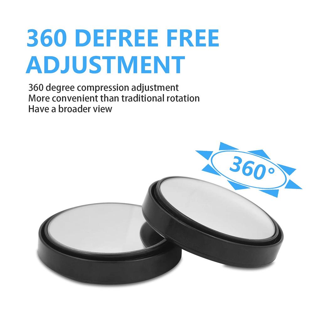 BOROLA Set of 2 Round Car Blind Spot Mirrors Auxiliary Mirrors 360 Degree Angle Adjustable Wide View (Black)