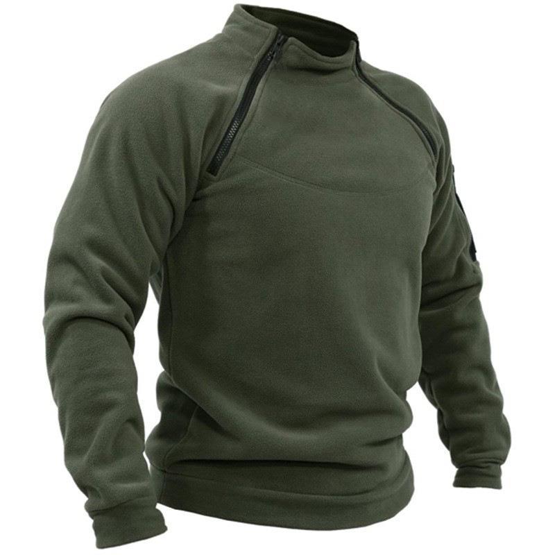 Stand Collar Men's Sweatshirt Spring and Autumn Loose Solid Color Outdoor Warm and Breathable Tactical Men's Top