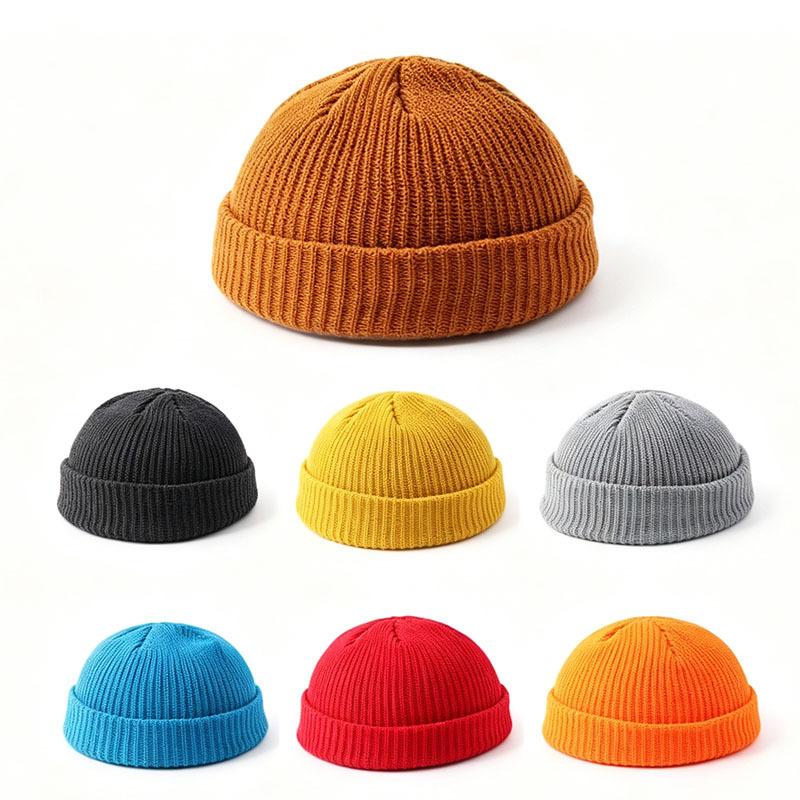 Melon Hat Men's and Women's Trend Autumn and Winter Wool Hat Student Fashion Flanged Yuppie Cold Hat Women's Brimless Knitting
