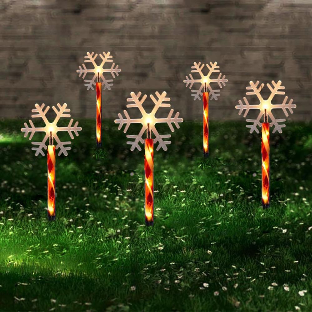 5Pcs/Set Snowflake Landscape Christmas Lights 8 Modes Red Tube Santa Claus Solar Lights Waterproof Decorative