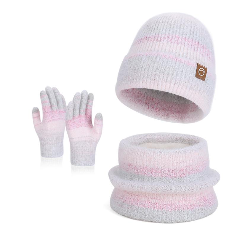 Hat Scarf Gloves Three-Piece Set Winter Outdoor Windproof Cold Warm Knitted Hat Women's Ear Guard Head Wool Hat