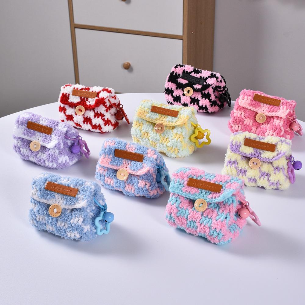 

Headset Cover Knit Plush Handbag Earphone Case Handmade Mini Headphone Bag Headset Charging Box фіолетовий/білий