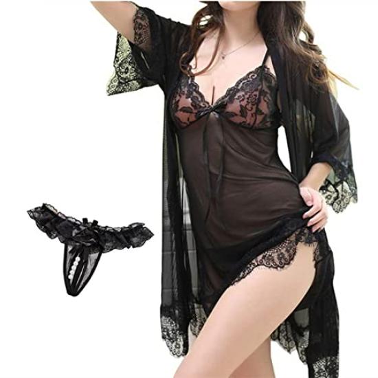 Babydoll Sexy Lingerie with Sexy Shorts Set Half Slip Sexy Underwear Sheer Cute Popular Large Size Camisole Nightgown [SARADEMUNT] Women's
