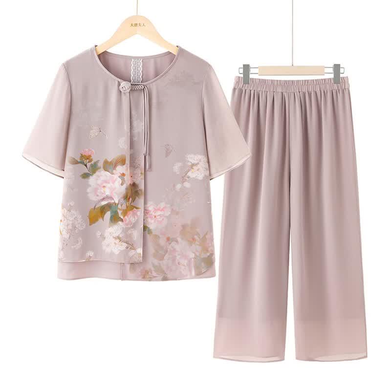 Mid-Aged Women's New Chinese Style Print Summer Set