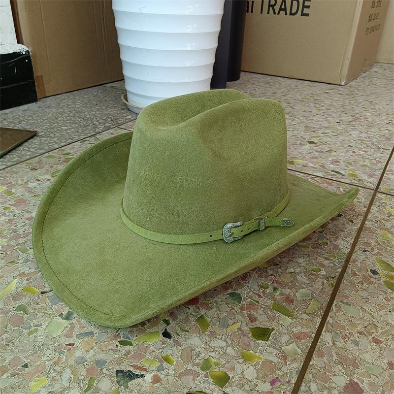 2026 Suede Cowboy Hat Leather Belt And Hat Color  New 58cm Cowboy Hat Suede Material Water Drop Top Men's and Women's Knight Hat