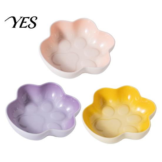 Healthy Ceramic Dog Bowl Cat Paw Shape for Cats, Anti-Whisker Fatigue Kitten Food Pet Feeder Water Dish, Microwave Dishwasher Safe Wide Shallow Plate
