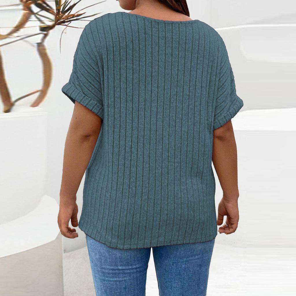 Women's Loose Solid Color Large Size Zipper Short Sleeve Fake Pocket Pullover T-shirt Top