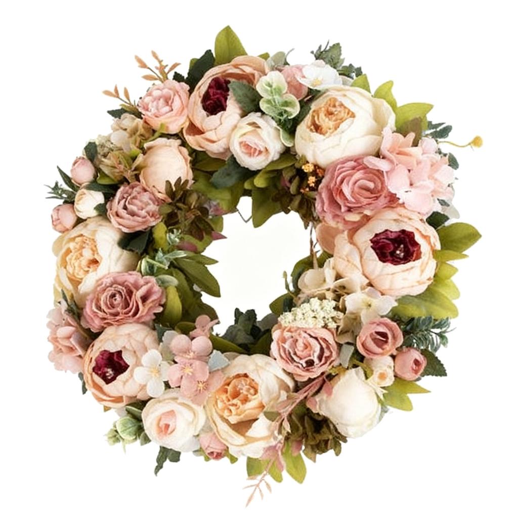 Simulation Peony Wreath Front Door Silk Flowers Indoor Outdoor Spring   Fall Artificial Floral Decor